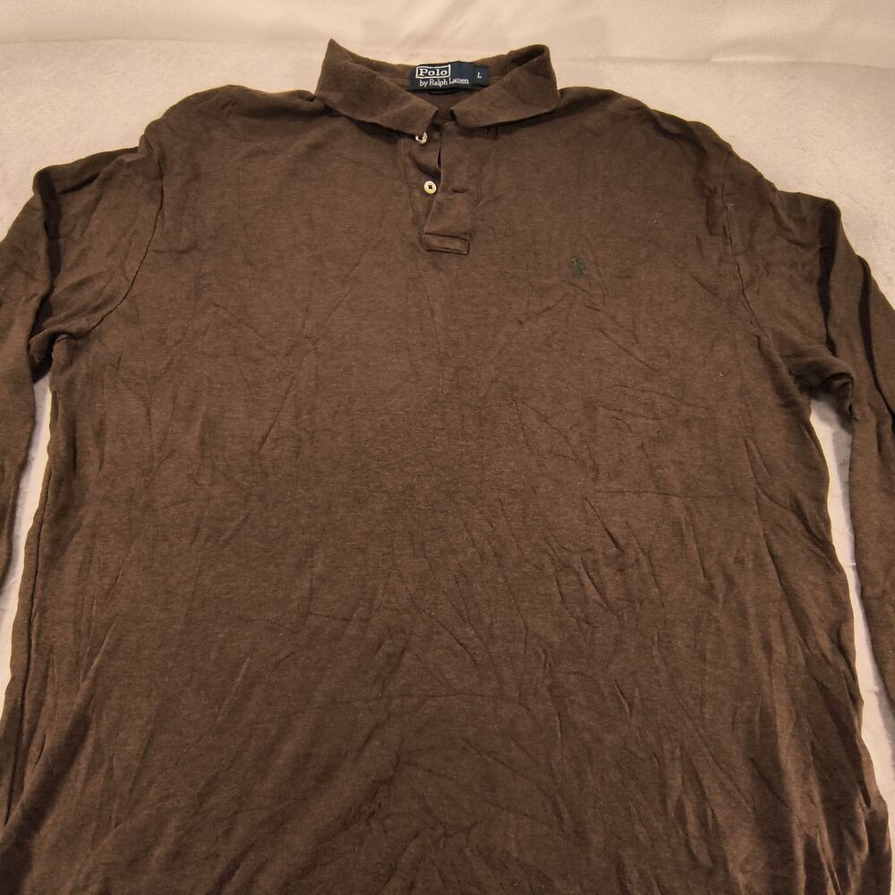 Polo by Ralph Lauren Collared Long Sleeve Polo Shirt Mens Size Large L Brown